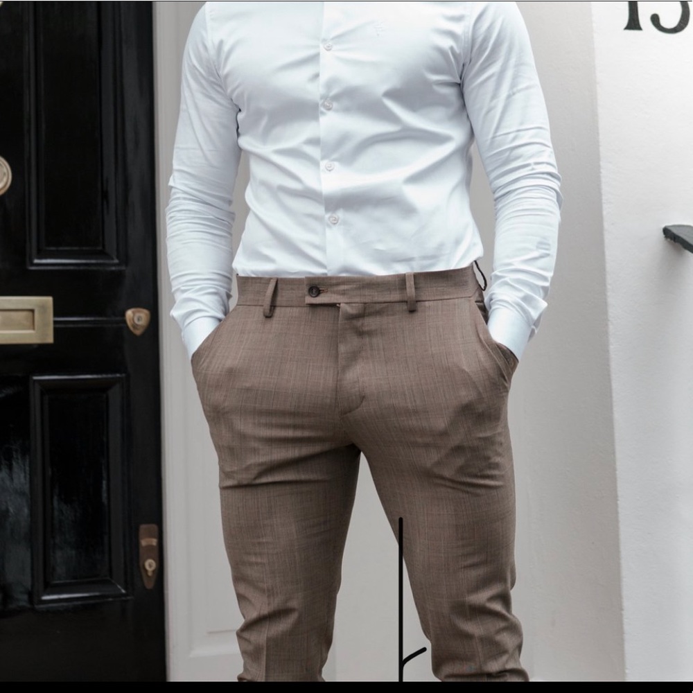 FatherSons Slim Formal Beige & Black Stretch pants